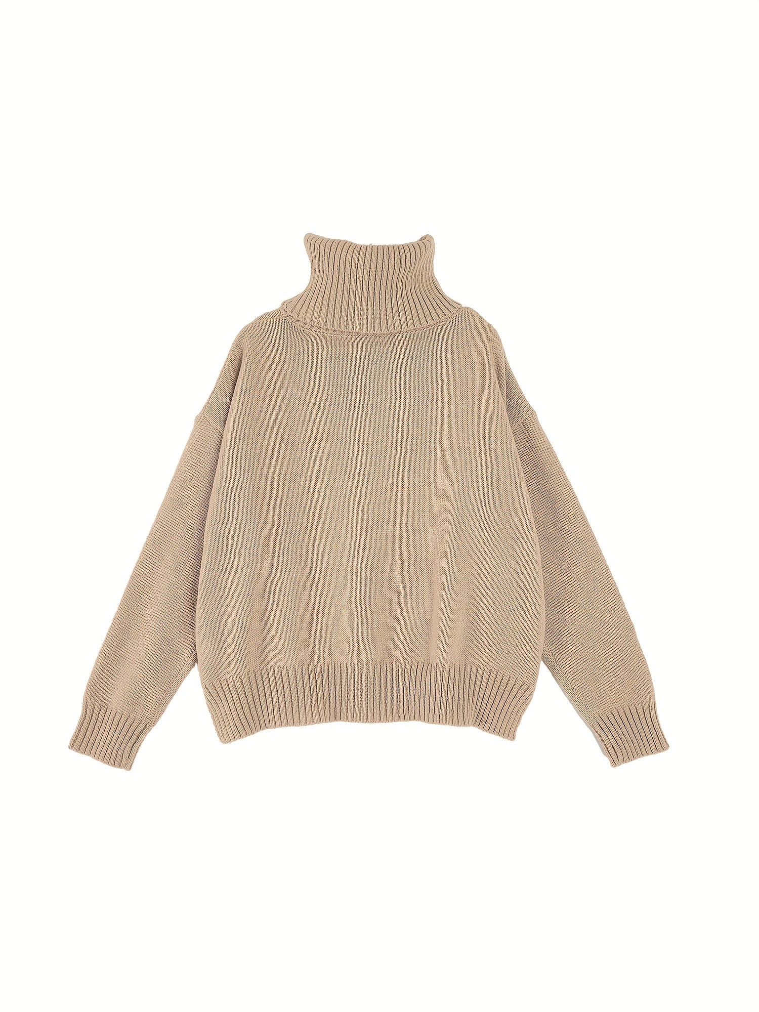 Casual Sweater Women's Plus Solid High Neck Pullover Jumper