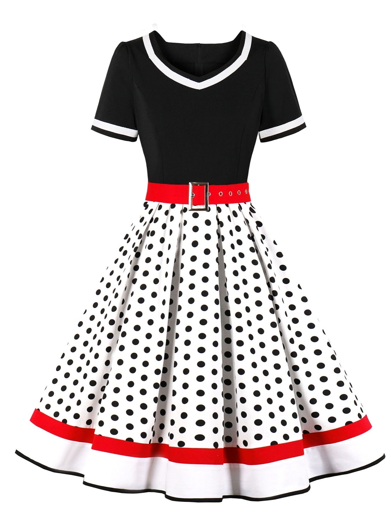 Polka Dot Belted Retro Dress