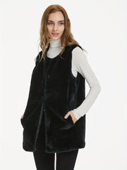 Fuzzy Vest Casual Crew Neck Sleeveless Winter Vest Women's Clothing