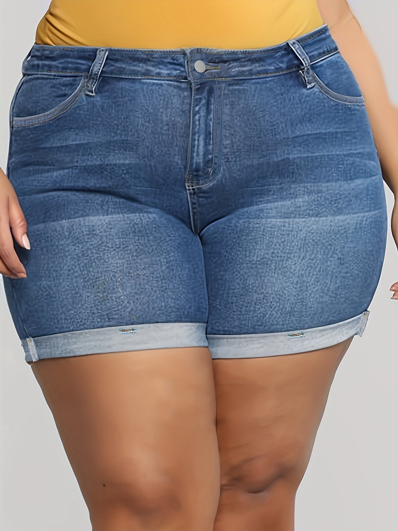 Button Fly High Rise Denim Shorts Plus Size Women's Casual Stretch Jean Shorts