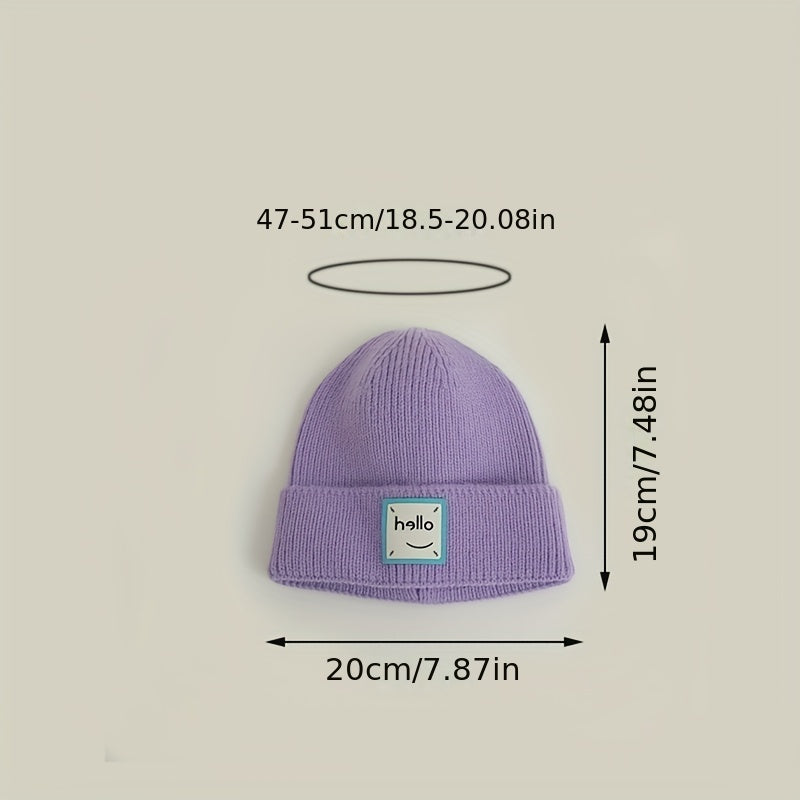 Kids Winter Knit Hat with Smiling Face, Holiday Vacation