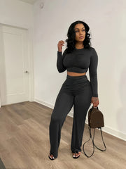 Solid Long Sleeve Ruched Top & Pants Set