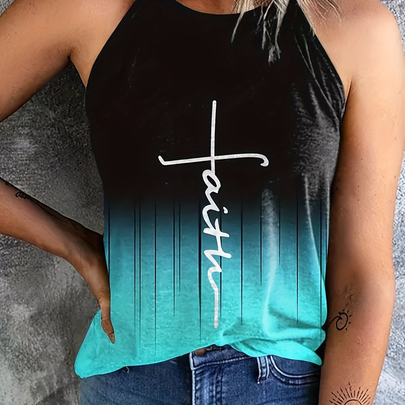 Faith Print Sleeveless Casual Top for Women