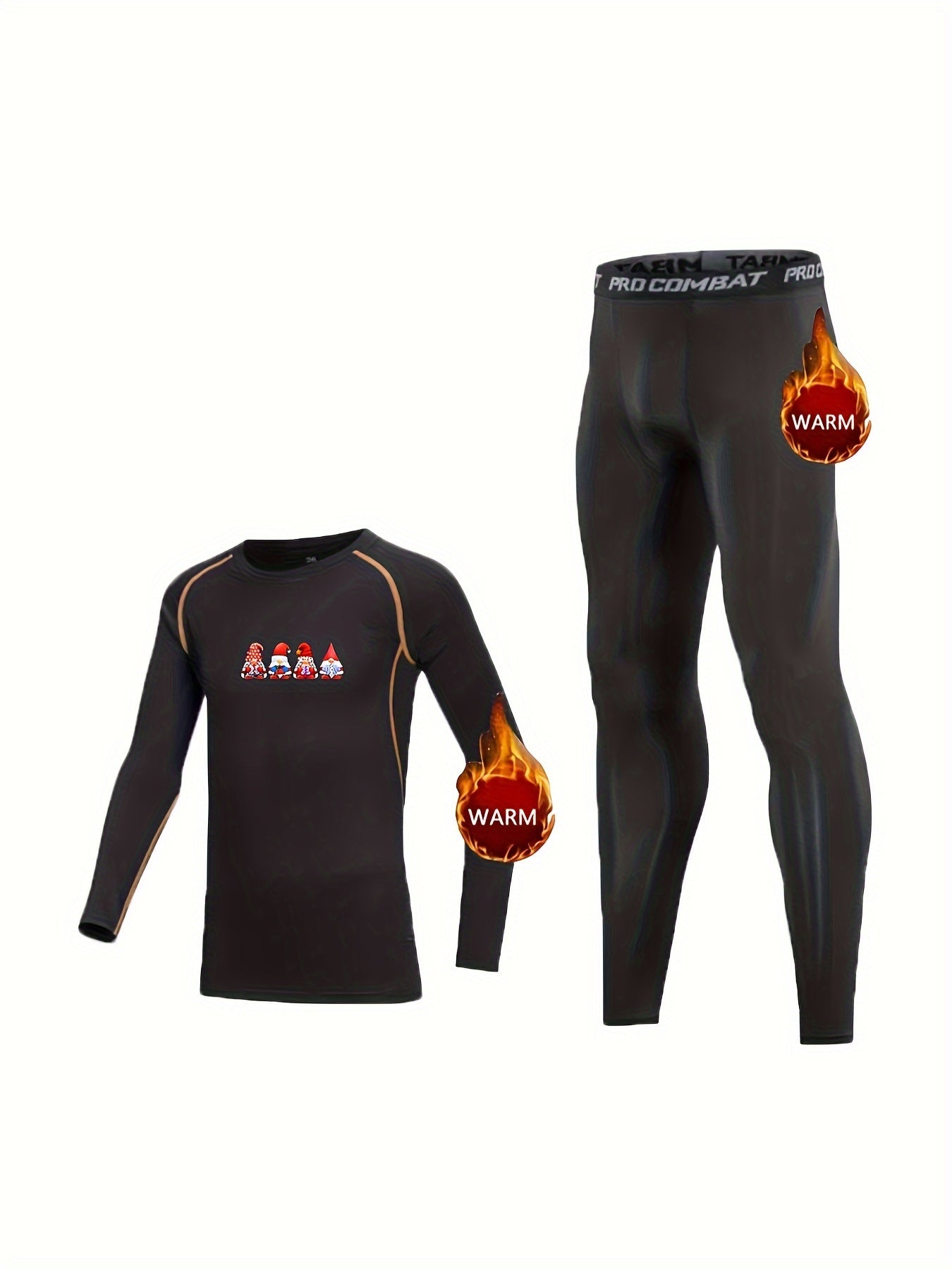 Kids Fleece Lined Compression Set Christmas Santa Print Top & Leggings