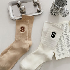 5 Pairs Letter S Embroidery Crew Socks for Women
