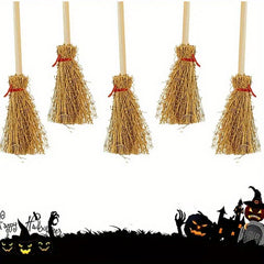 5pcs Mini Red Rope Witch Broomstick Halloween Decoration And Toy Accessories