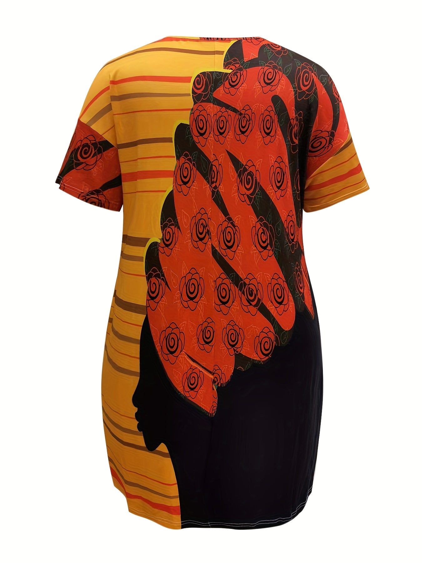Colorblock Stripe & Floral Print V Neck Tee Dress