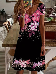 Colorblock Floral V Neck Mini Dress