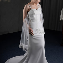 Off Shoulder Tulle Wedding Shawl Floral Print Bridal Veil