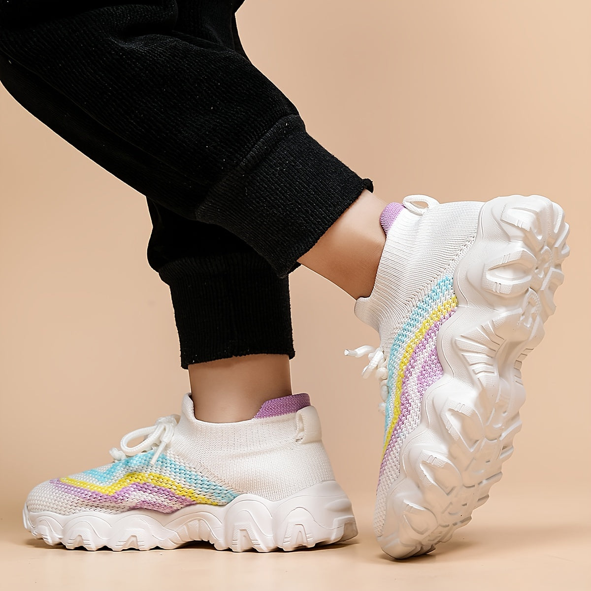 Girl's Knit Running Shoes Slip On Comfy Sneakers Anti skid Breathable
