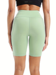 High Waist Yoga Shorts Slim Fit High Stretch Quick Drying With Pocket
