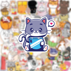 50pcs Cartoon Cat DIY Decorative Stickers Waterproof Doodle Stickers