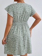 Women's Plus Ditsy Print Ruffle Sleeve Surplice Neck Dress