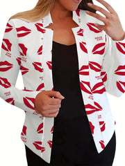 Lip & Letter Print Slim Fit Blazer