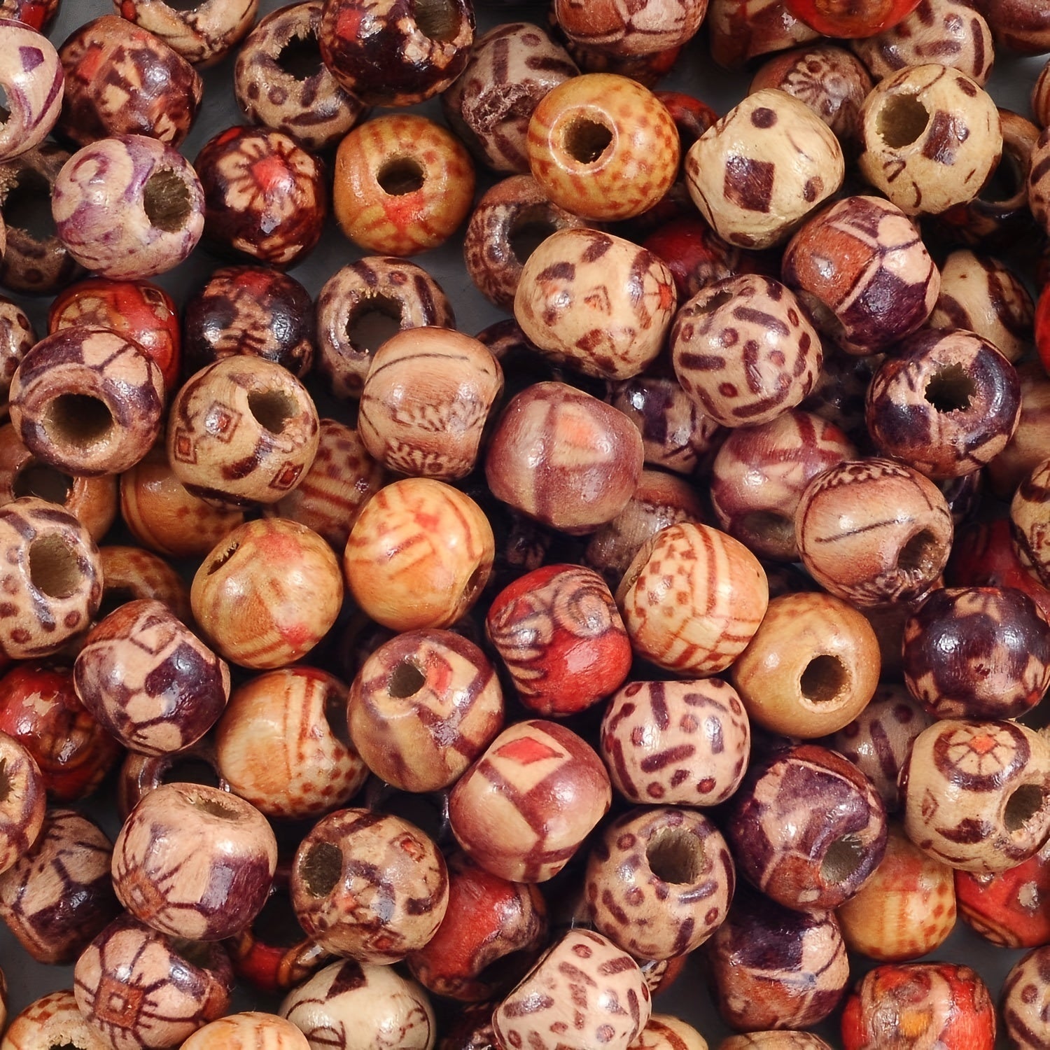 100pcs Natural 10mm Painted Wooden Beads Round Loose Beads Bulk
