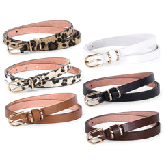 Women Faux Leather Skinny Thin Belt For Jeans Solid Metal Buckle Waist