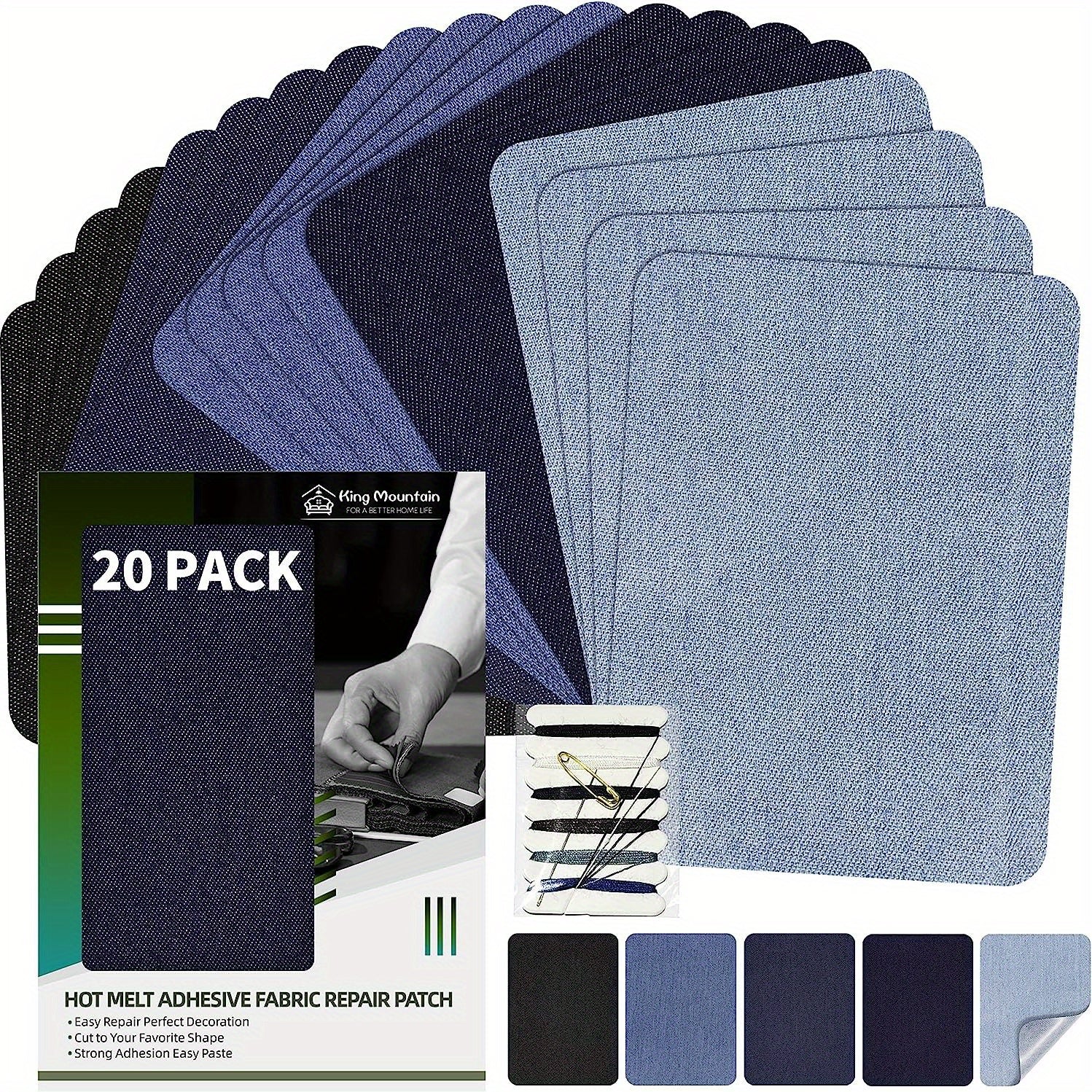 20pcs Iron on Repair Patch Denim Patches For Jeans Kit 7x10 100% Cotton