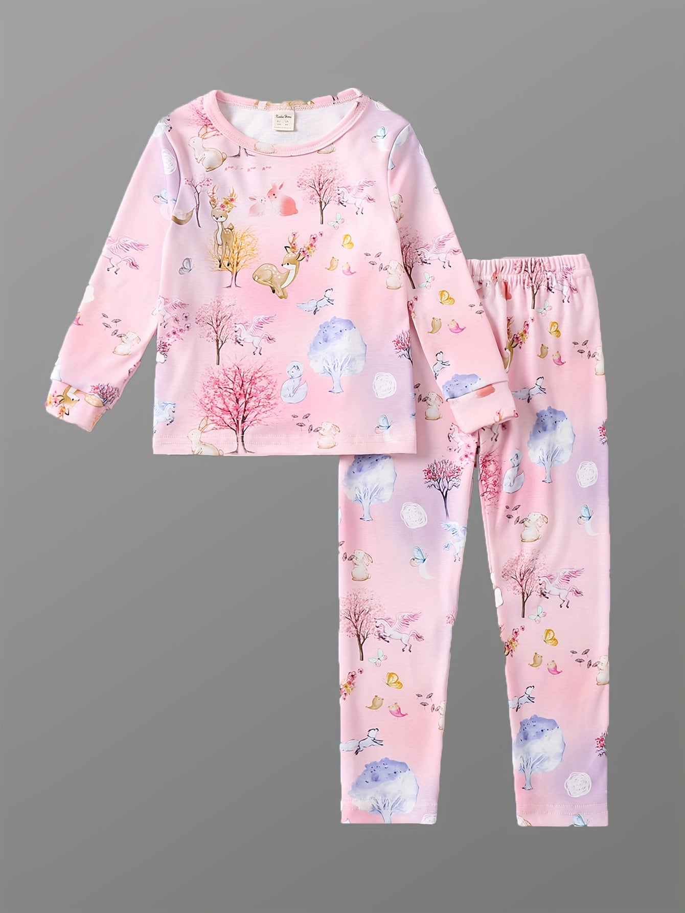 Girl's 2pcs Pajama Set Deer Tree Print Loungewear