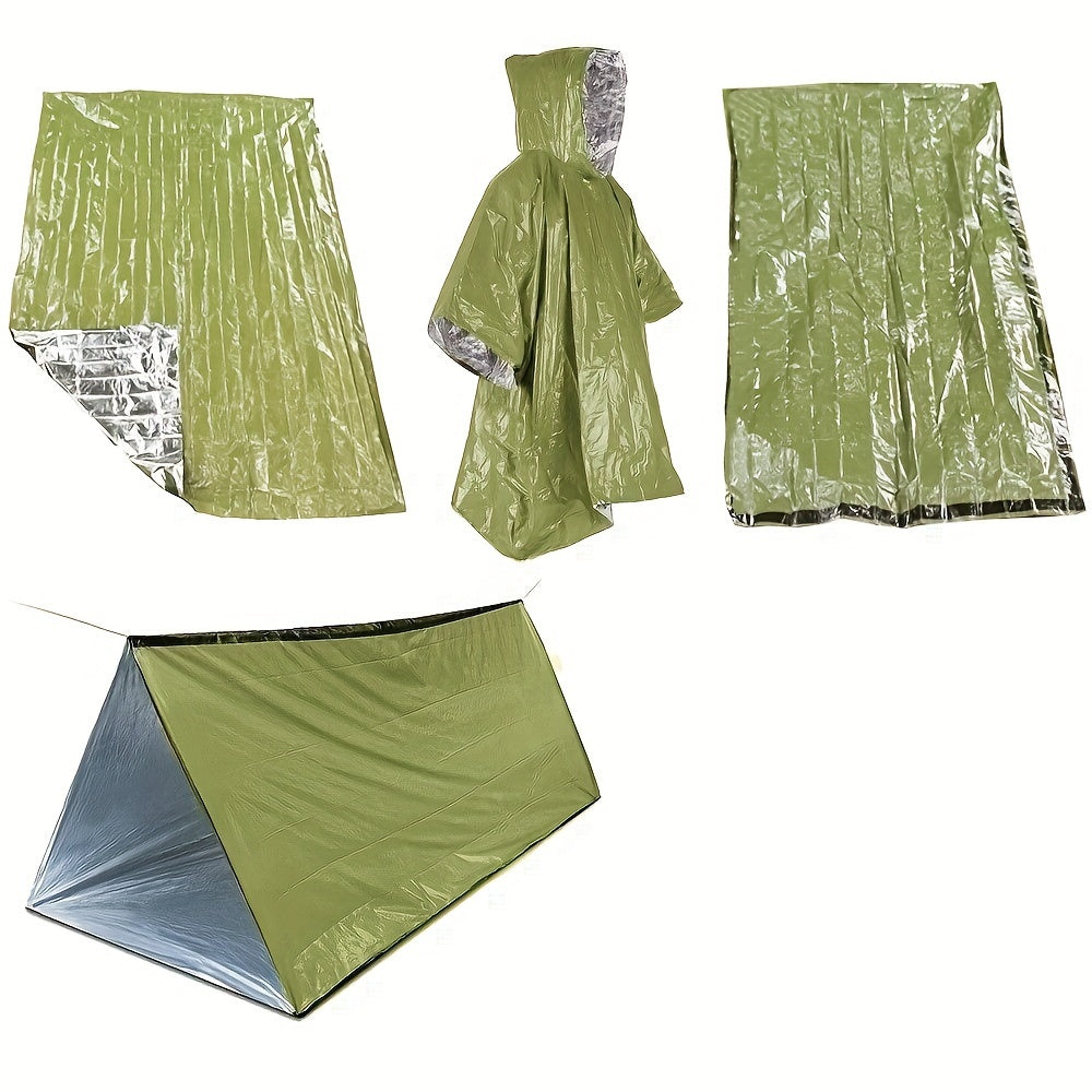 8pcs Emergency Tent Sleeping Bag & Raincoat Portable First Aid Blanket