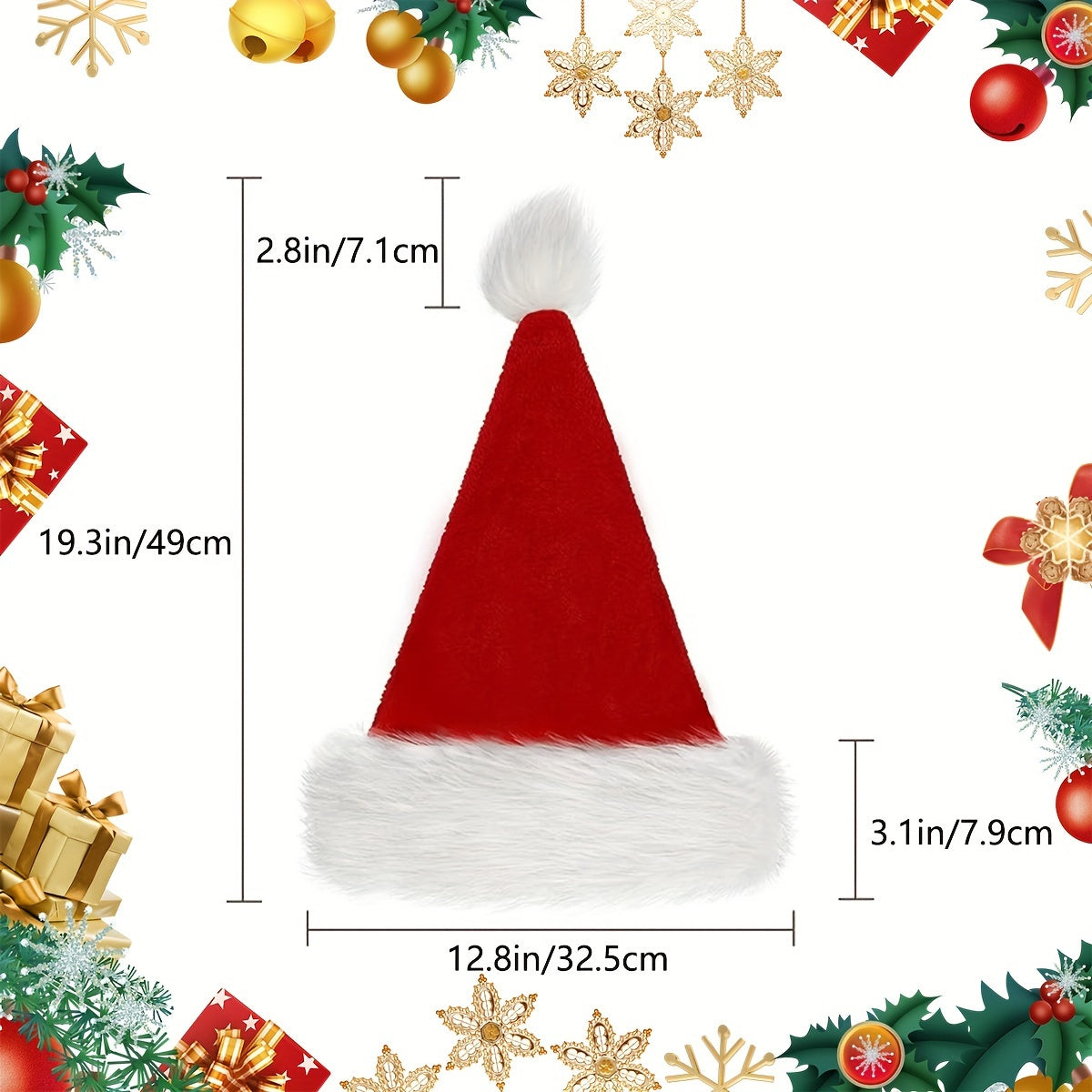 4pcs Santa Hat For Adults Christmas Hat Extra Thick Year Celebrations