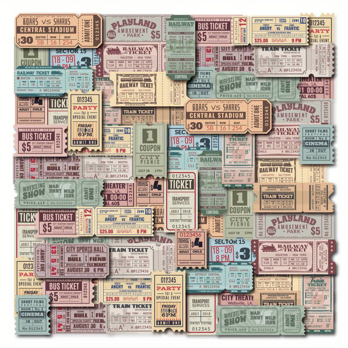 40 Pack Vintage Travel Stickers Retro Cartoon Patterns Reusable Paper Self