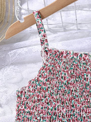 Girl's Floral Shirred Strappy Cami Dress For Party Beach Holiday
