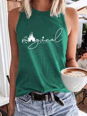 Castle & Letter Print Tank Top Sleeveless Casual Top for Women