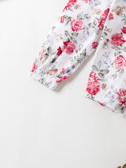 Girls Floral Lapel Shirt Elastic Cotton Top