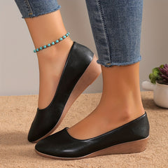 Women's Pointed Toe Wedge Slip-On Faux Leather Shoes