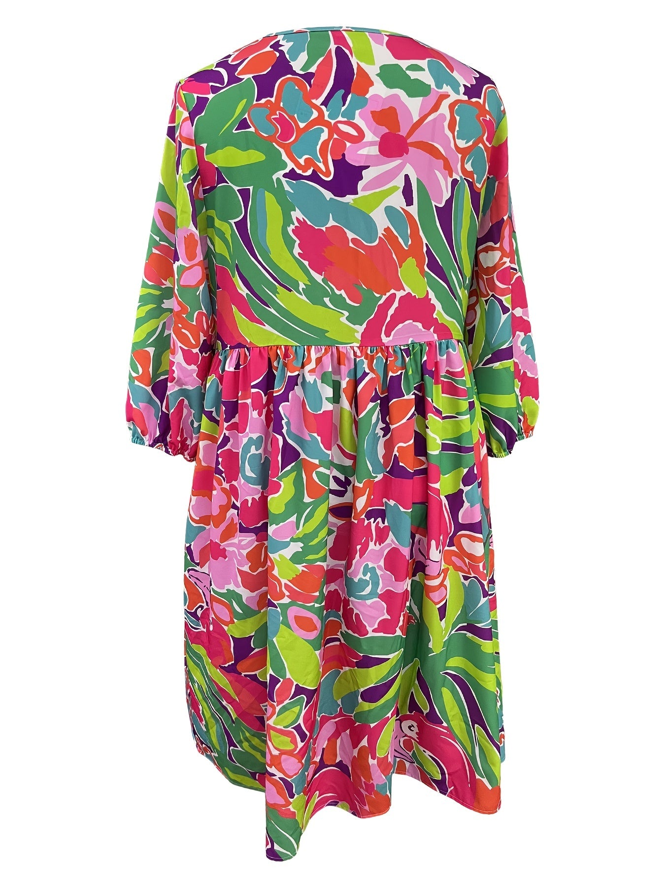 Dress Women's Plus Floral Print Sleeve Round Neck Loose Dress