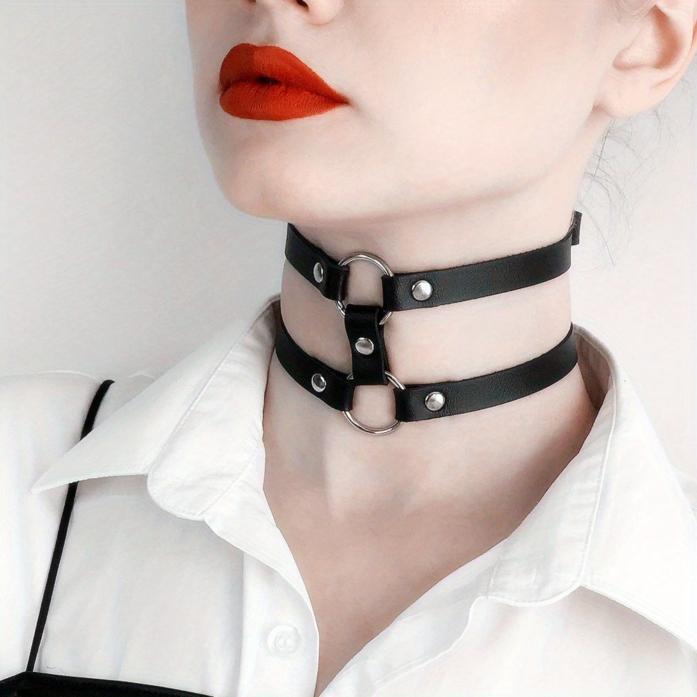 Gothic Double Row Circle Choker with Pin Buckle
