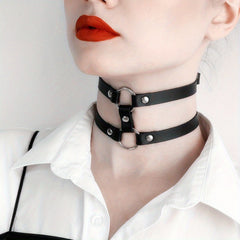 Gothic Double Row Circle Choker with Pin Buckle
