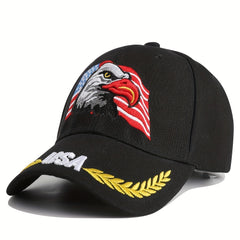 Men's Eagle & Flag Embroidered Baseball Cap, Adjustable Trucker Hat