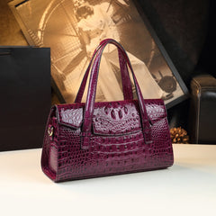 Women's Crocodile Embossed Boston Bag with Shoulder Strap