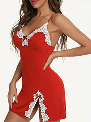 Lace Nightdress V Neck Bow Tie Sleep Dress Women's Sleepwear