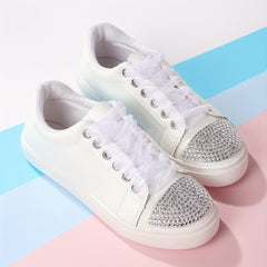 Rhinestone Glitter Skate Shoes Flat Lace Up Sneakers