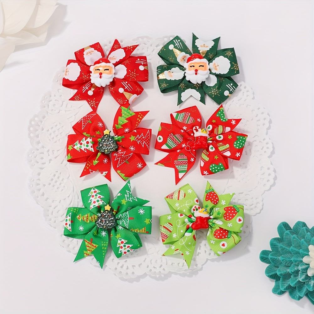 6pcs Baby Girls Christmas Hair Accessories with Bow Hair Clips