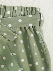 Girls Polka Dot Lace Up Belt Shorts for Summer