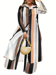Women's Plus Striped Shirt Dress & Wide Leg Pants Set