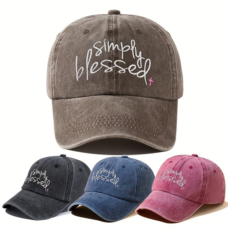 Simply Blessed Embroidery Baseball Cap Unisex Washed Distressed Solid Dad Hats