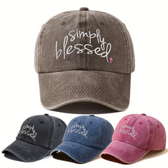 Simply Blessed Embroidery Baseball Cap Unisex Washed Distressed Solid Dad Hats