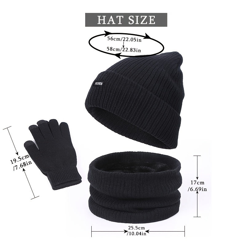Winter Plus Velvet Hat Scarf Gloves Set Men Women Knitted Thickened Warm
