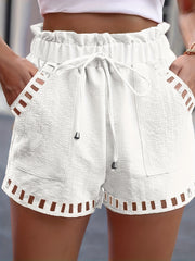 Paper Bag Waist Shorts Casual Contrast Trim Tied Women's Shorts