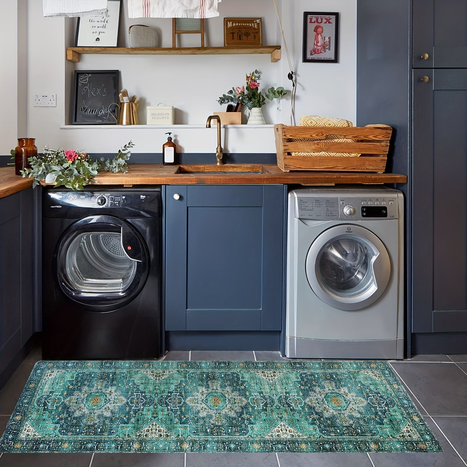 Boho Medallion Laundry Room Rug Runner Non Slip Vintage