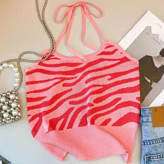 Pattern Halter Top Tie Back Sleeveless Summer Top