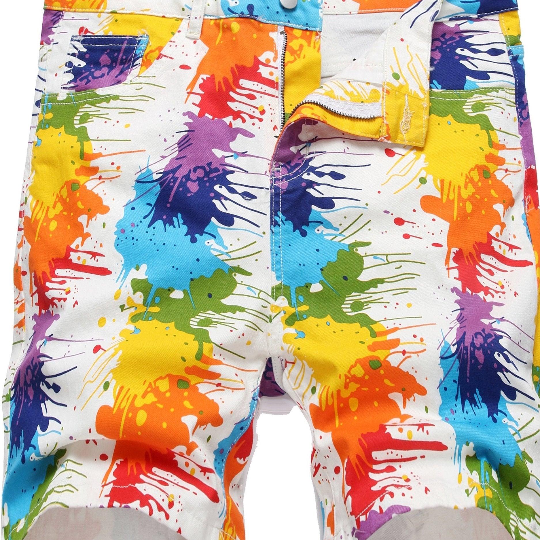 Colorful Print Men's Street Style Denim Shorts for Summer