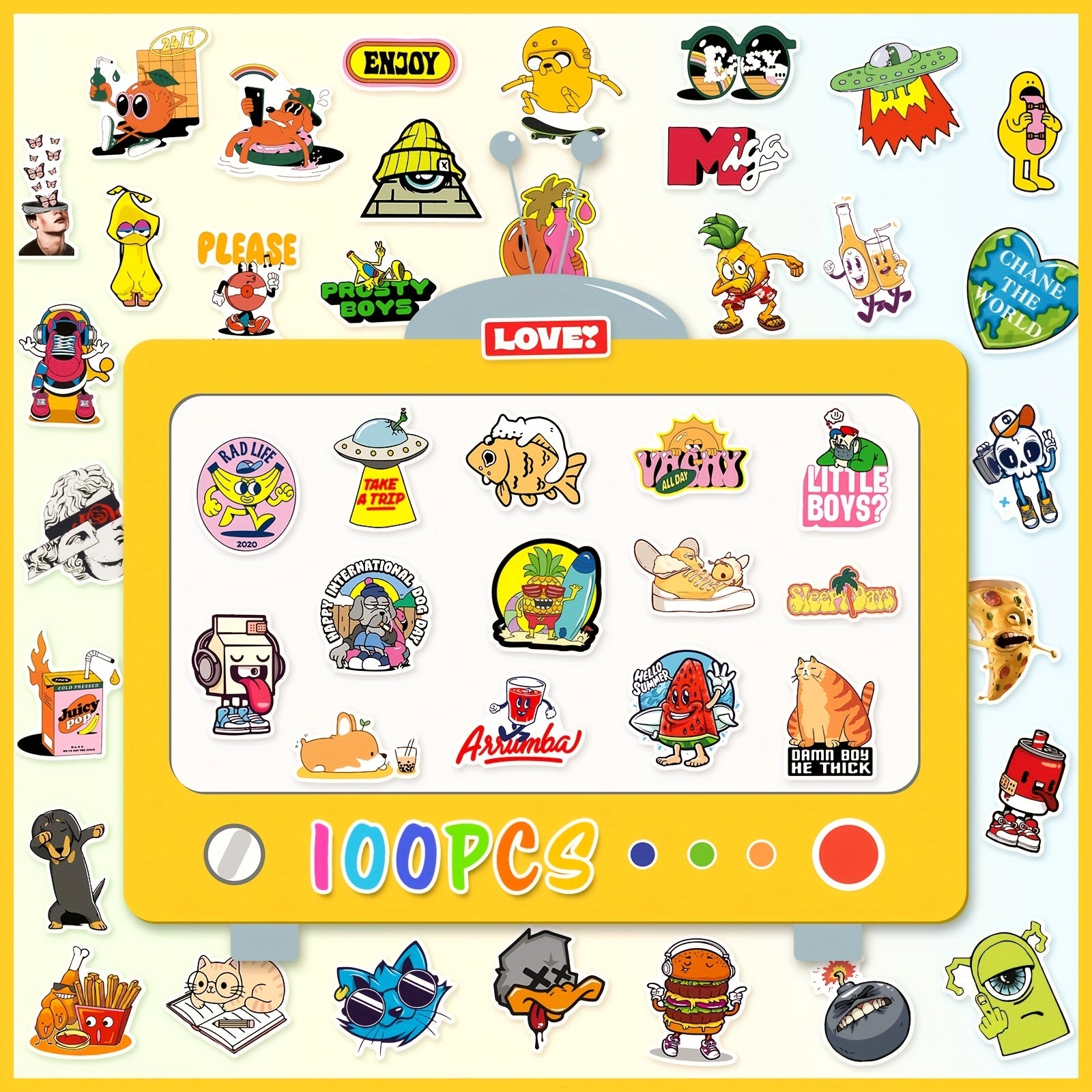 100pcs Cartoon Fun Stickers Waterproof for Water Bottle Laptop Skateboard