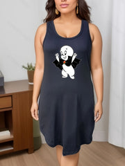 Ghost Print Lounge Dress Women's Plus Tank Nightdress