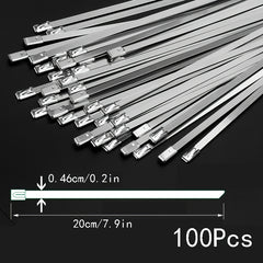 100pcs 304 Stainless Steel Cable Ties Self locking Metal Marine Harness Wire Tie