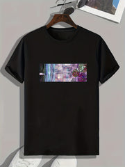 Geometric Print Men's Stretch Tee for Outdoor Summer